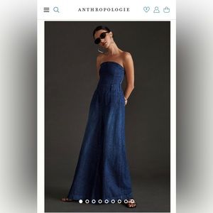 Anthropologie Pilco Strapless wide leg denim jumpsuit- Size 16P